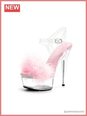 Women's 6in Clear Platform Furry Fetish Stiletto Heels Ankle Straps